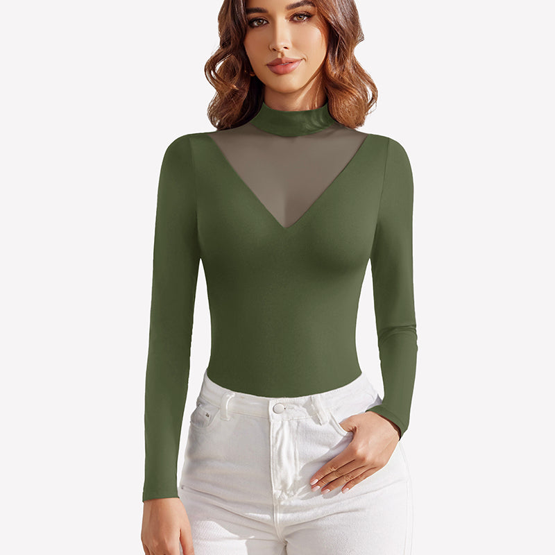 Long Sleeve Tops Mock Turtleneck Leotard