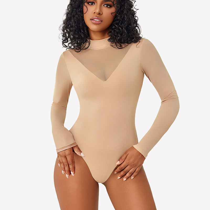 Long Sleeve Tops Mock Turtleneck Leotard