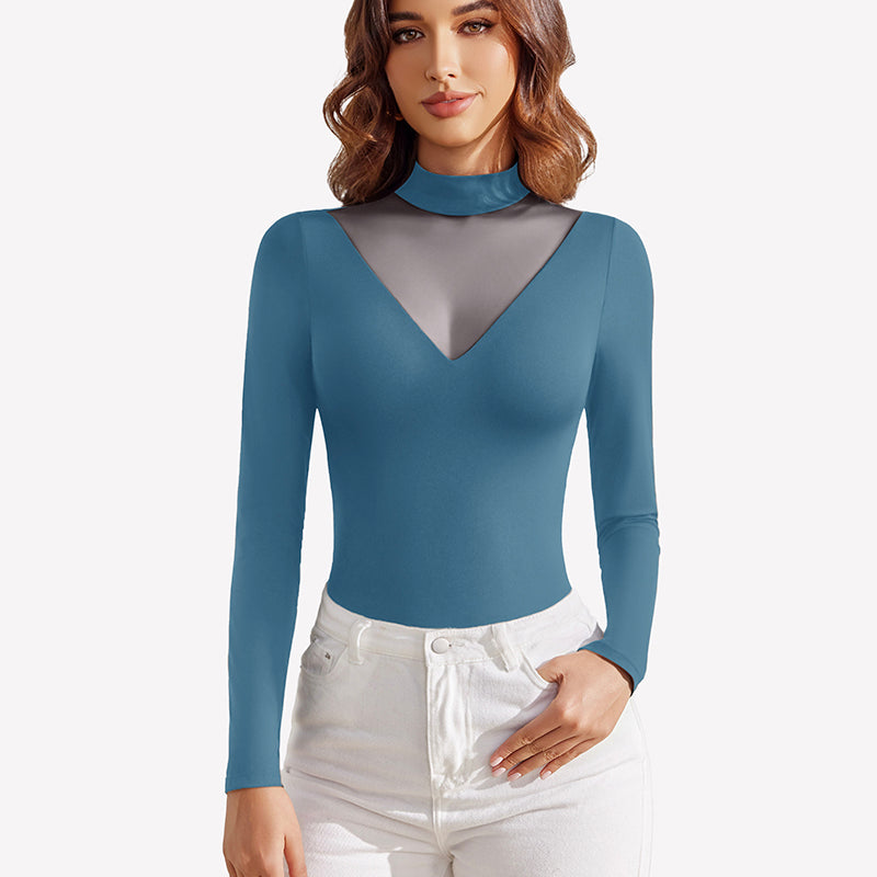 Long Sleeve Tops Mock Turtleneck Leotard