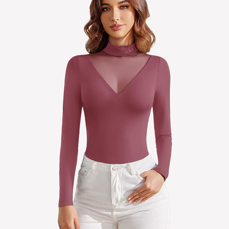 Long Sleeve Tops Mock Turtleneck Leotard