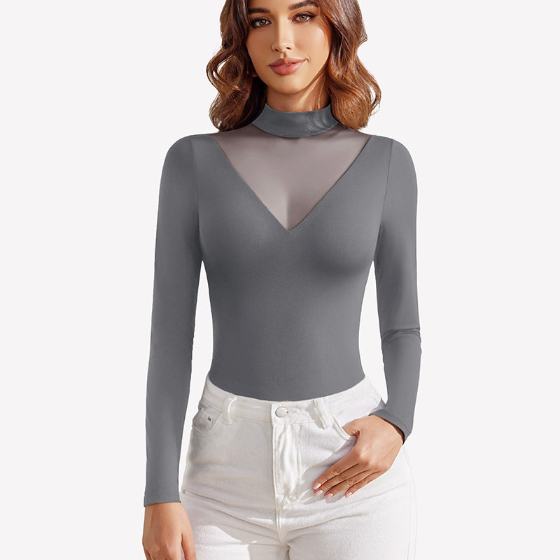 Long Sleeve Tops Mock Turtleneck Leotard
