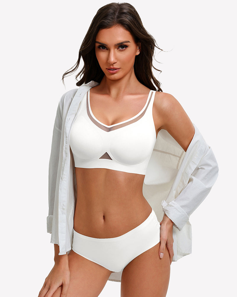 White padded bralette with V-trim neckline and wide straps