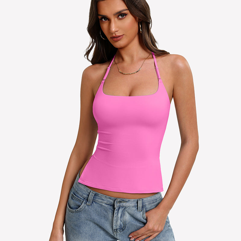 Débardeur court mignon doublé à bretelles