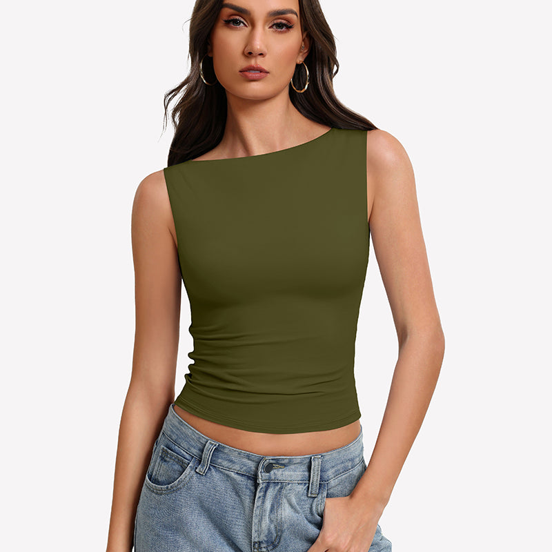 Boat Neck Tops Ruched Going Out Tops