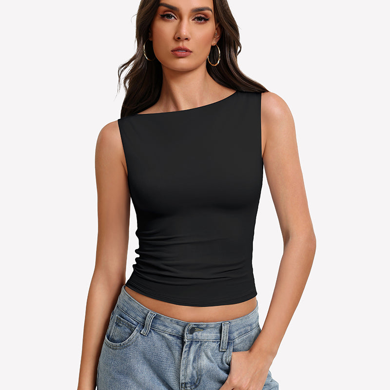 Boat Neck Tops Ruched Going Out Tops