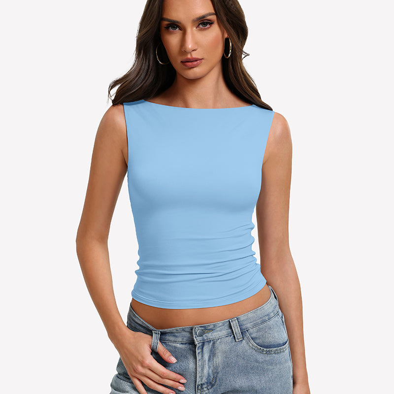 Boat Neck Tops Ruched Going Out Tops