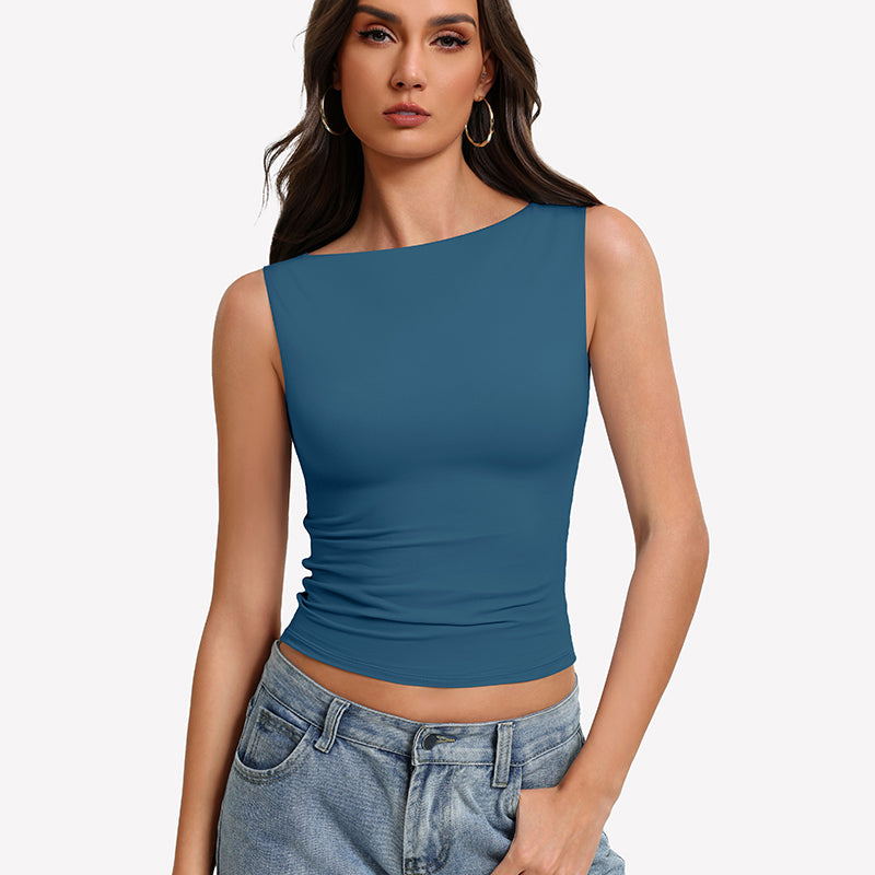 Boat Neck Tops Ruched Going Out Tops