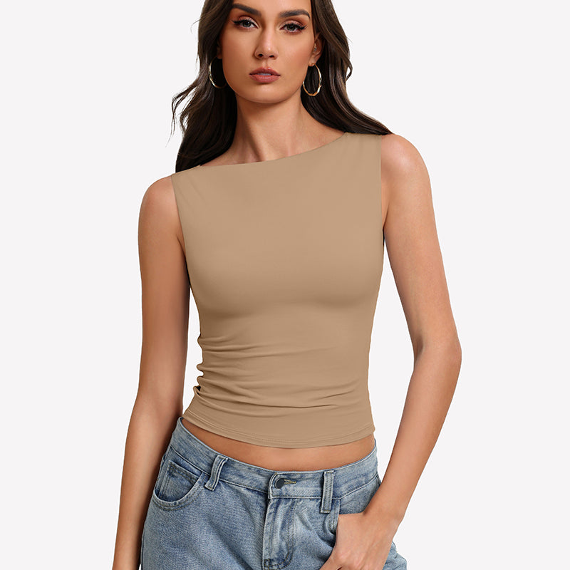 Boat Neck Tops Ruched Going Out Tops