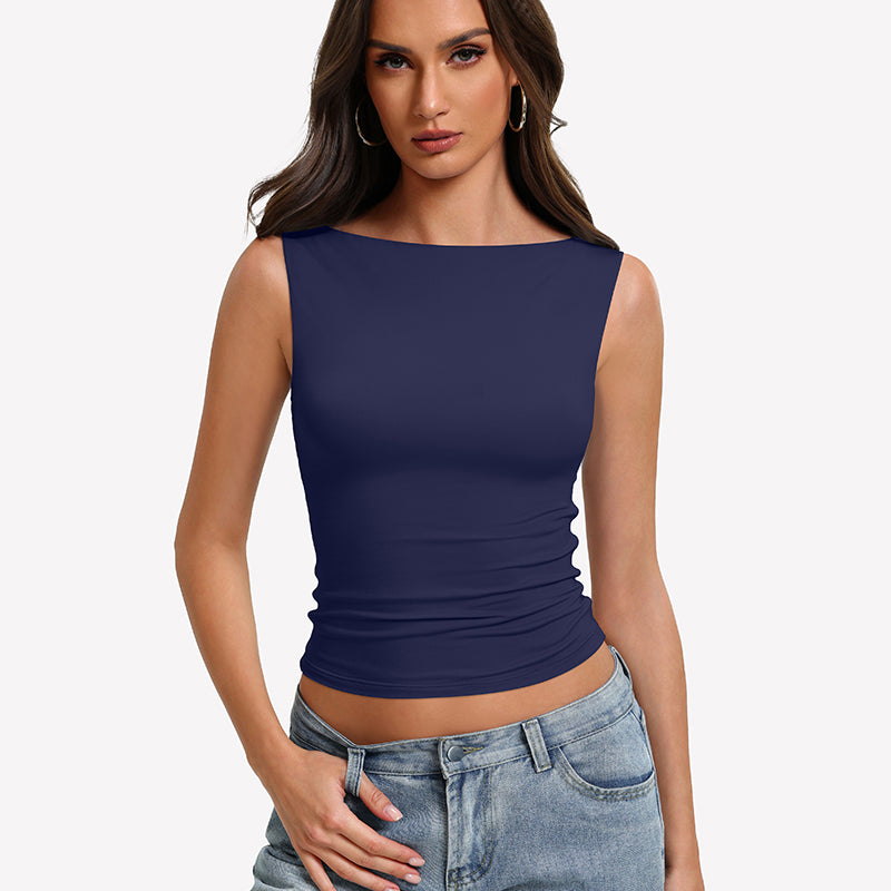 Boat Neck Tops Ruched Going Out Tops