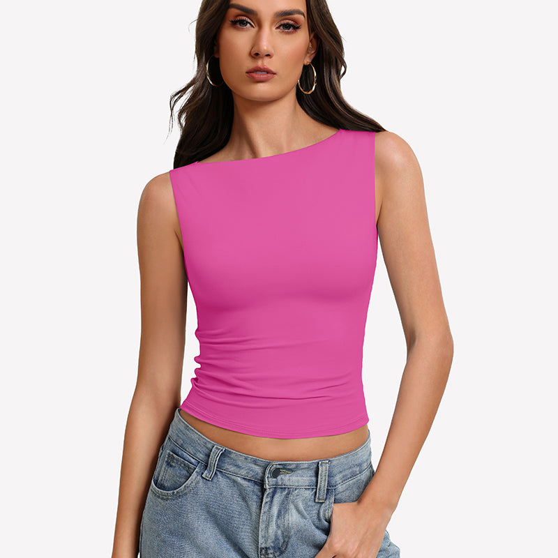 Boat Neck Tops Ruched Going Out Tops