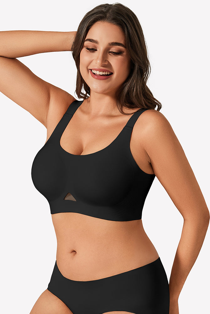Wireless jelly bra, seamless padded U-neck bralette in black