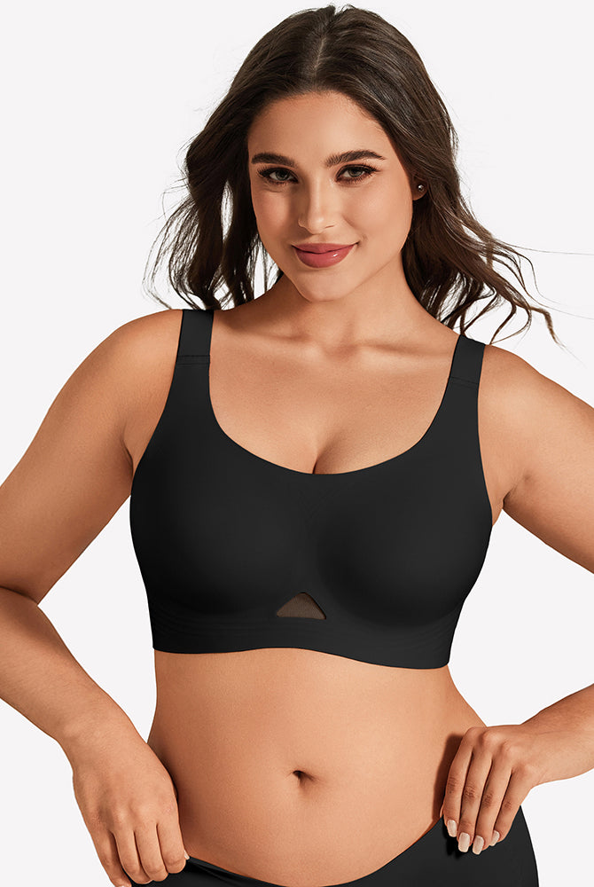 Seamless padded U-neck wireless bralette, black