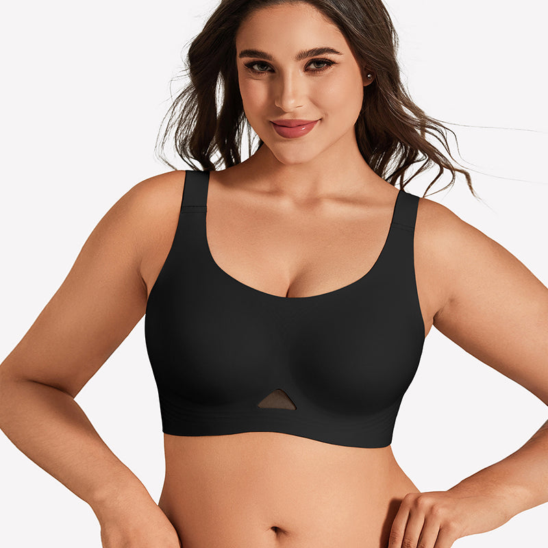 Seamless padded U-neck wireless bralette, black