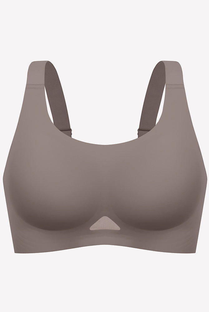Wireless jelly bra, seamless padded U-neck bralette in taupe/gray
