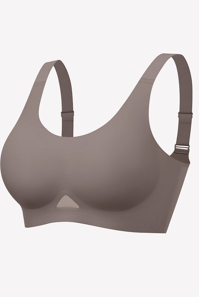 Wireless jelly bra, seamless padded U-neck bralette with adjustable straps in taupe