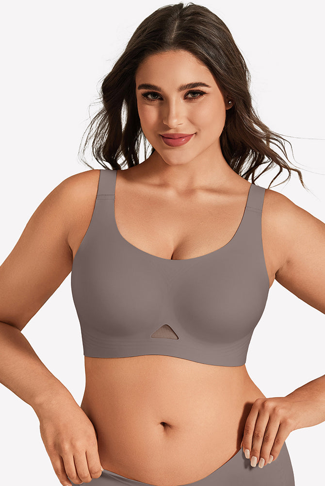 Seamless padded U-neck wireless bralette, gray