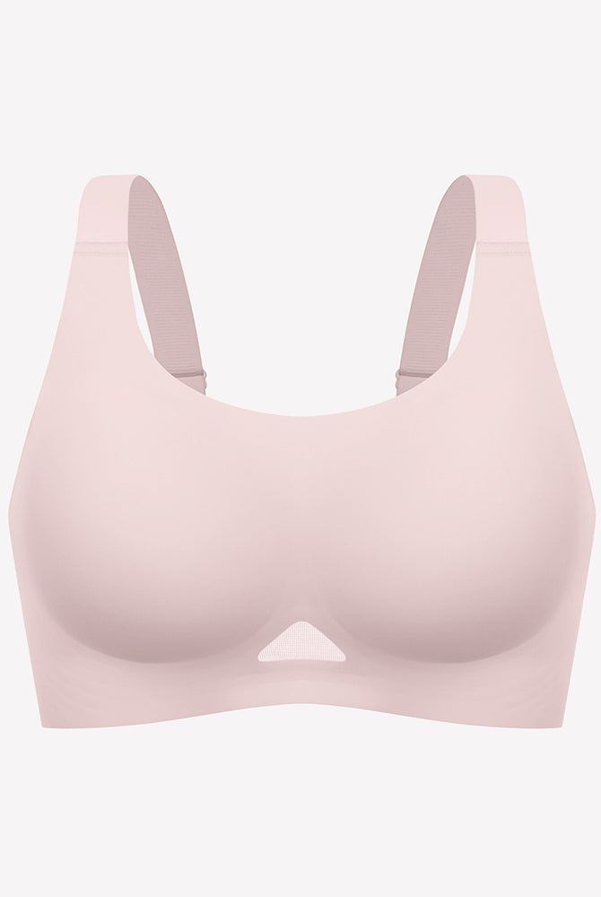 Wireless jelly bra, seamless padded U-neck bralette in light pink
