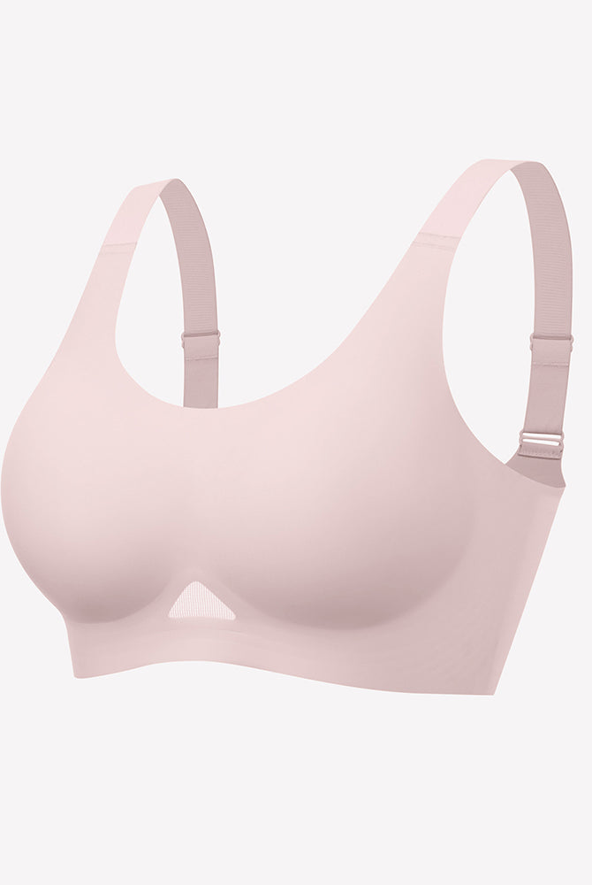 Wireless jelly bra, seamless padded U-neck bralette with adjustable straps in blush pink