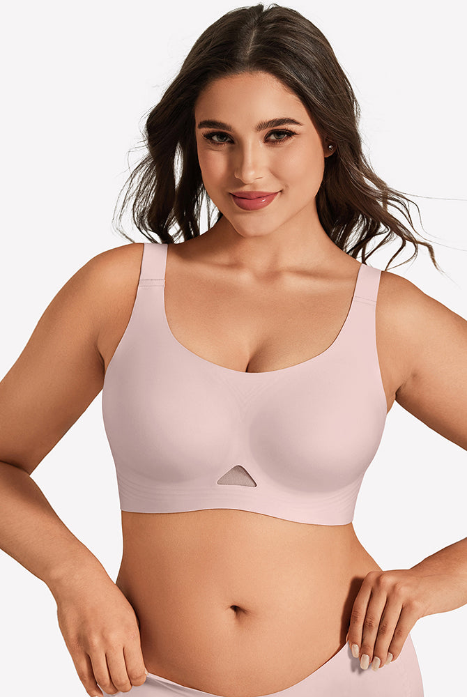 Lilac seamless padded bralette with U-neck, wireless support and wide straps