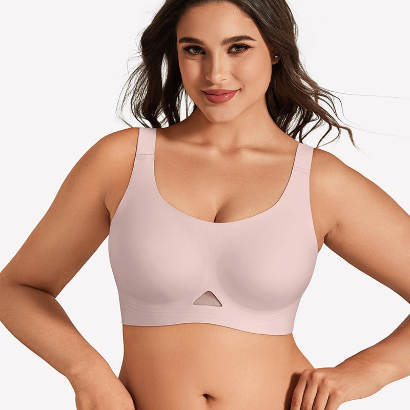 Lilac seamless padded bralette with U-neck, wireless support and wide straps