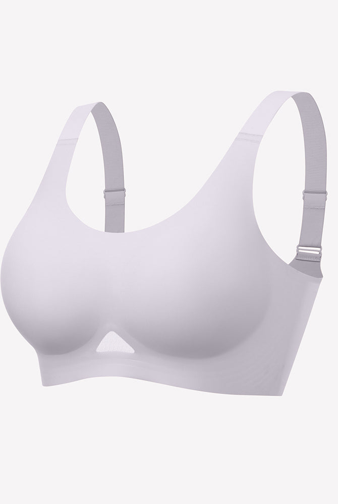 Wireless jelly bra, seamless padded U-neck bralette with adjustable straps in light gray