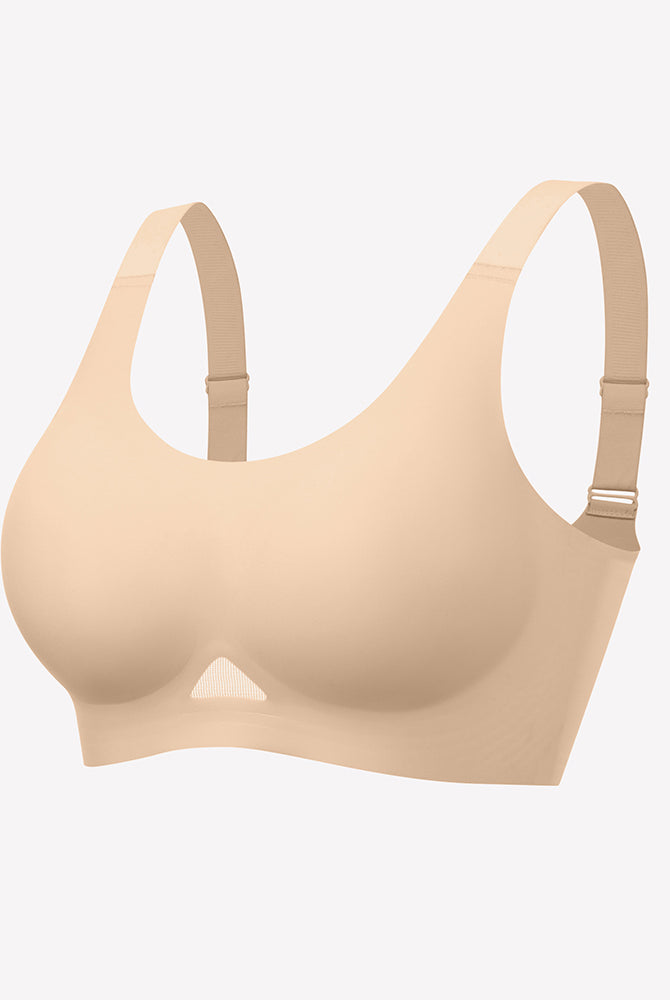 Nude seamless padded U-neck bralette, adjustable straps, wireless cups