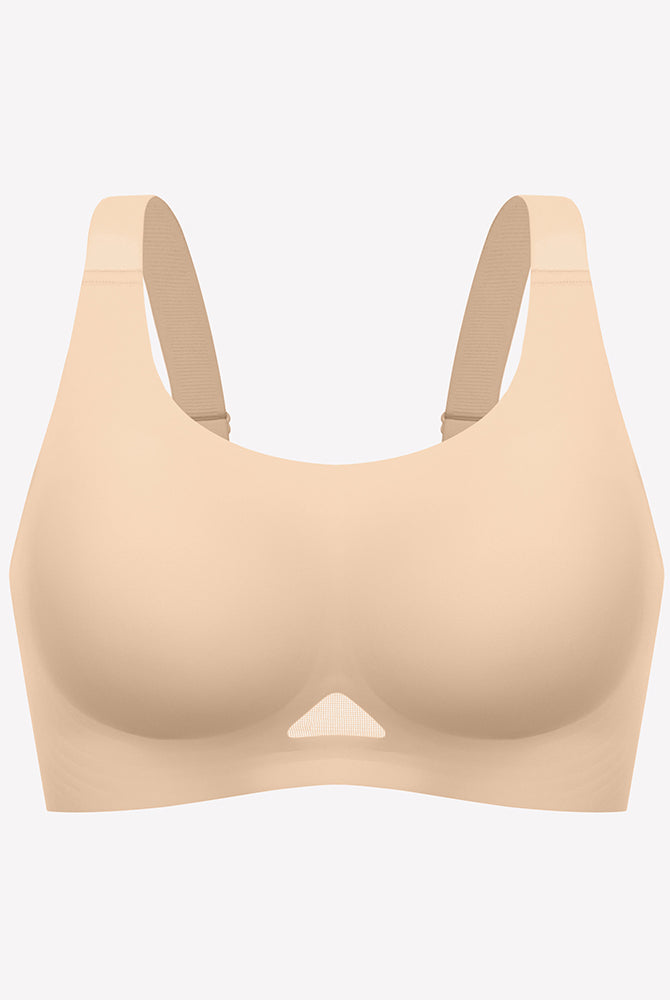Nude seamless padded U-neck wireless bralette with scoop neckline