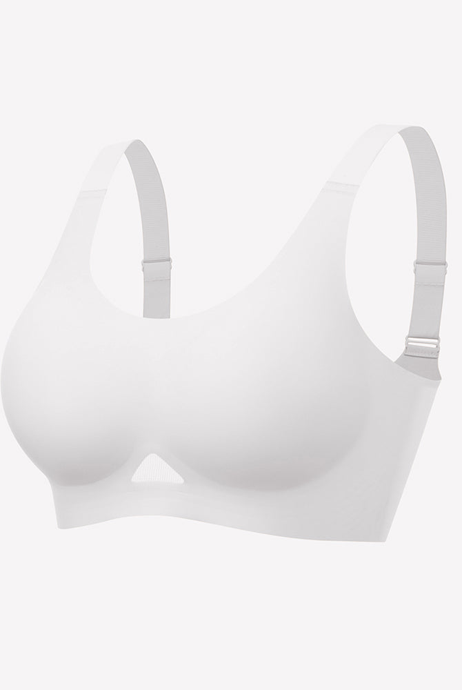 White seamless padded wireless U-neck bralette, wireless cups and adjustable straps