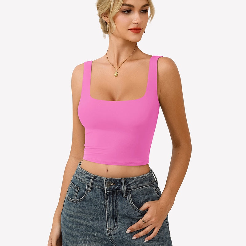 Square Neck Tank Top Double Lined Fitted Soft Crop Tops