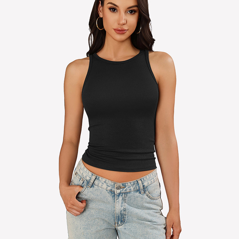 Tank Tops Ribbed Mock Neck Racerback Top