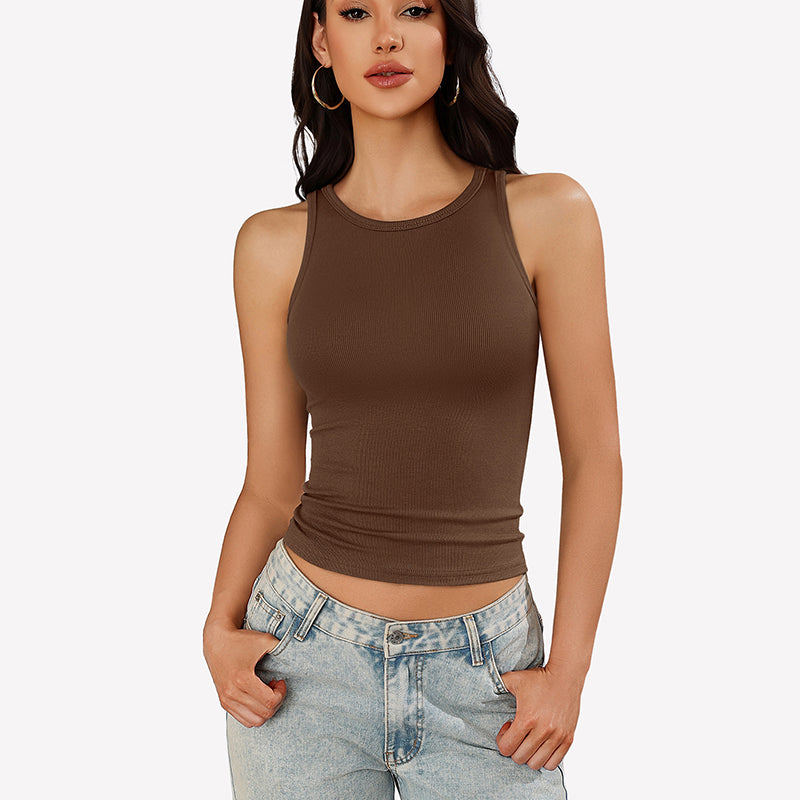 Tank Tops Ribbed Mock Neck Racerback Top
