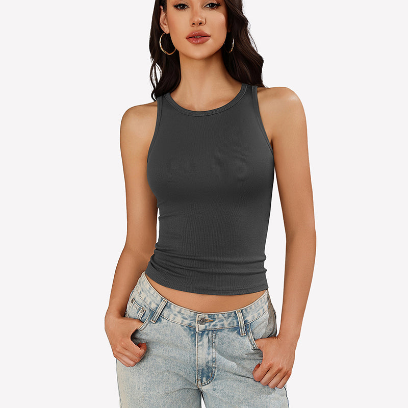 Tank Tops Ribbed Mock Neck Racerback Top