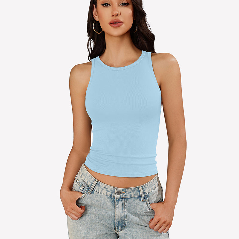Tank Tops Ribbed Mock Neck Racerback Top