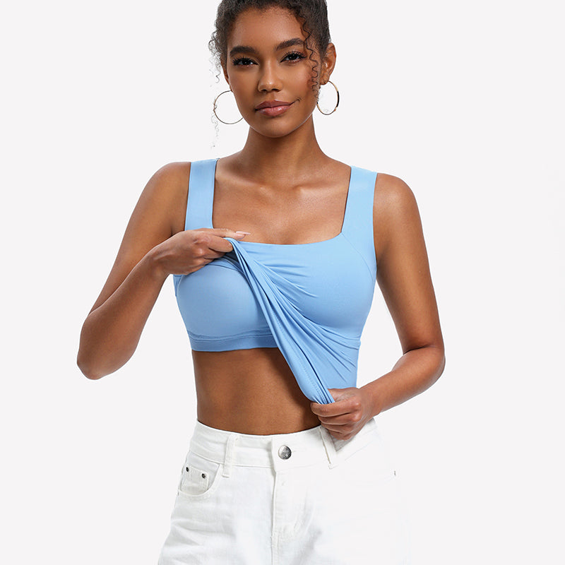 Built-In Bra Tank Top ¡§C Double Lined U-Neck Stretchy Summer Top