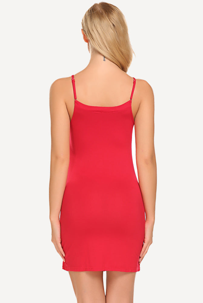 Avidlove red full slip mini dress, adjustable straps. Sexy, flattering silhouette.