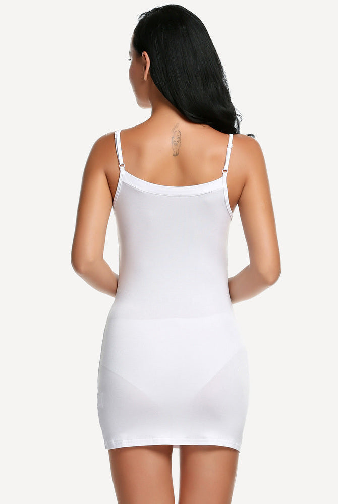 Avidlove white mini slip dress. Adjustable straps, sexy and flattering fit, confident style.