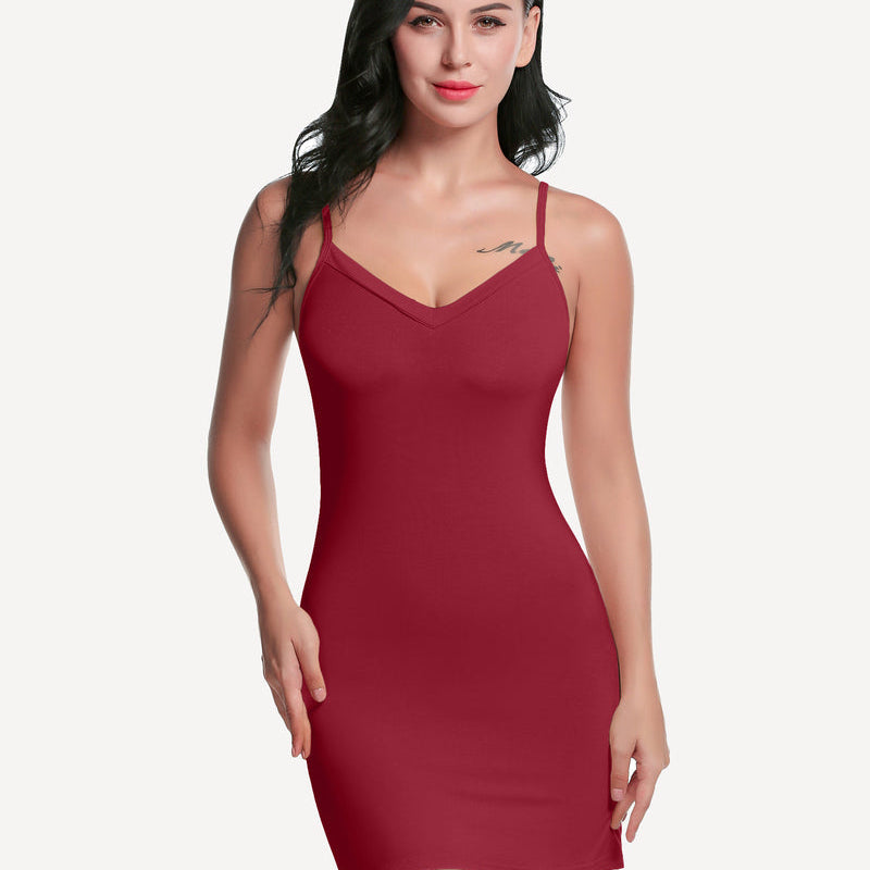 Burgundy mini slip dress. Sleeveless, V-neck, and flattering. Sexy and fashionable lingerie.