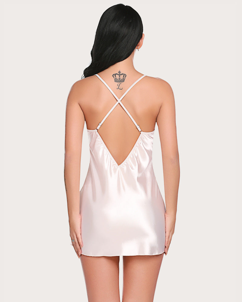 Satin V-neck sleepwear for women with adjustable straps, silky and sexy lingerie.