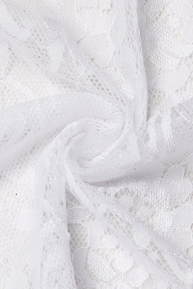 White floral lace fabric detail for V-neck open front negligee, lingerie material