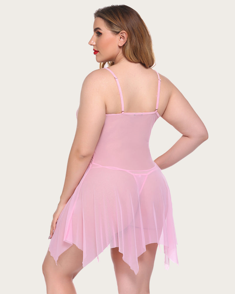 Plus size pink babydoll lingerie set with adjustable straps and lace cups, perfect maternity choice