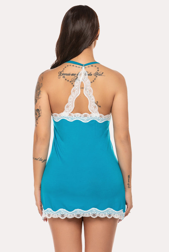 Turquoise Avidlove chemise slip dress with lace trim and spaghetti straps. Sexy lingerie