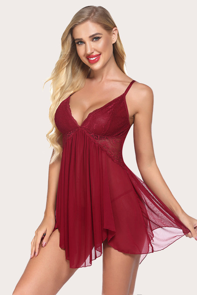 Plus Size Babydoll in Red with Lace Bodice and Asymmetrical Hem