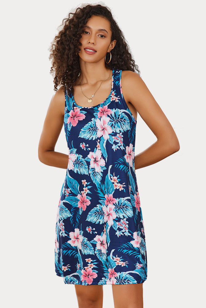 Navy racerback sleep dress with floral print, a soft modal nightie perfect for a comfortable sleep.
