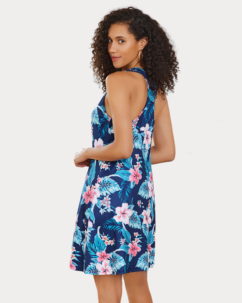 Navy floral racerback sleep dress. Comfortable modal nightie with vibrant floral pattern.