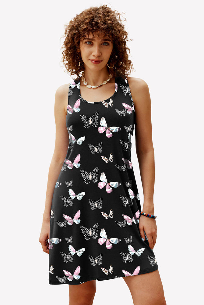 Black butterfly print racerback sleep dress. Comfortable modal nightie for women by Avidlove.