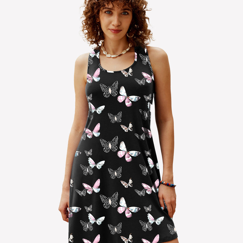 Black butterfly print racerback sleep dress. Comfortable modal nightie for women by Avidlove.