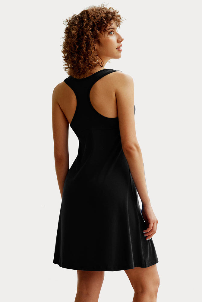 Black racerback modal nightgown. Soft sleep dress for women by Avidlove, offering comfort and style.