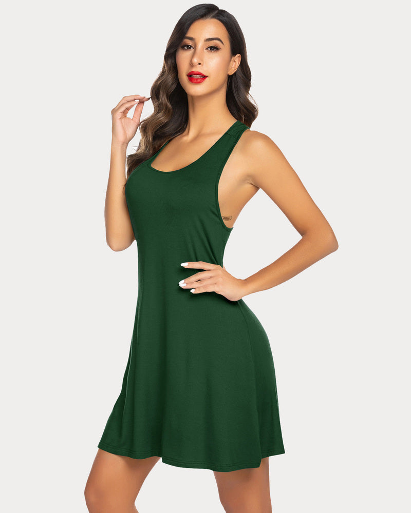 Green Avidlove Racerback Tank Dress Nightgown, modal sleep dress for women, comfortable design.