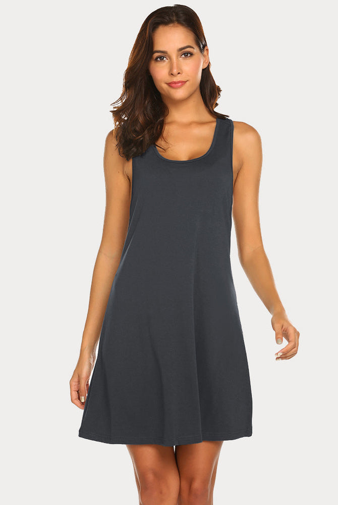 Slate Gray Racerback Tank Dress Nightgown - Soft Modal Sleep Dress for Women