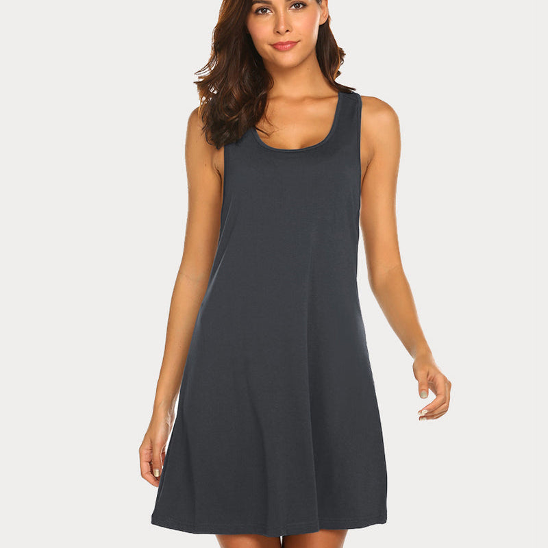 Slate Gray Racerback Tank Dress Nightgown - Soft Modal Sleep Dress for Women